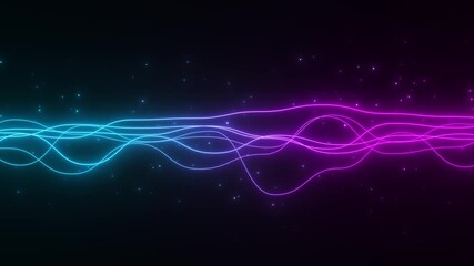 Wall Mural - abstract pink and blue neon lights glowing wave lines with shiny particles animation , technology futuristic  social media motion background