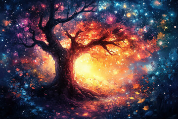 Wall Mural - a mystical scene of a starglow night sky
