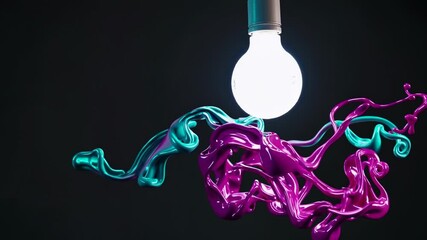 Poster - Vibrant splashes of colorful paint dynamically bursting from a glowing light bulb, creating a surreal and artistic explosion