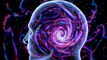 Leinwandbilder -  a cosmic vortex within a human head, with galaxies and nebulae spiraling inward, creating a surreal and introspective space-time effect