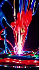Poster - Vibrant splashes of colorful paint dynamically bursting from a glowing light bulb, creating a surreal and artistic explosion