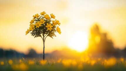 Canvas Print - A lone tree in the middle of a field of yellow flowers