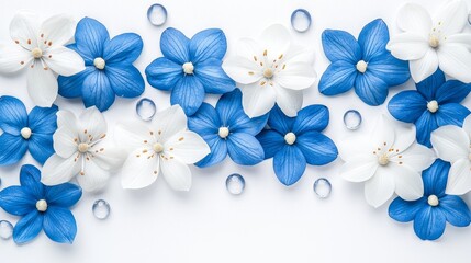 Canvas Print - A bunch of blue and white flowers on a white surface