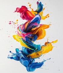 Poster - 4k artwork featuring intricate, swirling paint spills in bright colors, layered on top of a clean wh