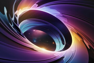Poster - Abstract swirling cosmic vortex of vibrant purple, orange, and blue hues, resembling a futuristic portal or galaxy.