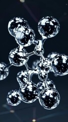 Poster - molecular structures forming and shifting, with transparent liquid-like connections and glowing particles