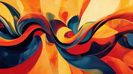 Poster - A dynamic abstract design with sweeping lines and swirling colors in red, orange, and yellow.