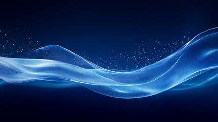 Poster - Abstract Blue Glowing Wave with Glitter Sparkle Effect, Dark Background