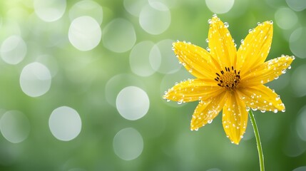 Wall Mural - A yellow flower with water droplets on it