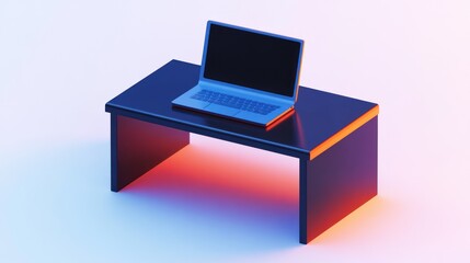 Poster - Minimalist laptop on a desk, 3D render, modern workspace, digital device