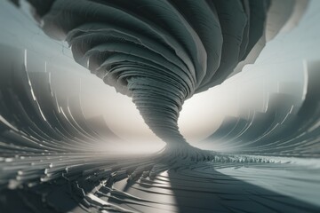 Aufkleber - abstract grayscale 3d rendering of a swirling vortex, resembling a powerful tornado or cyclone.
