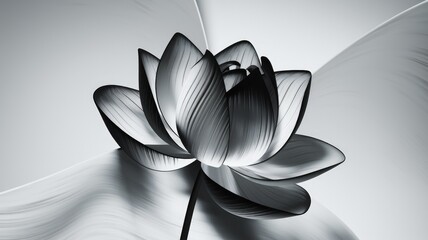 Aufkleber - Monochromatic lotus blossom, digitally rendered with sleek, flowing petals against a minimalist background.