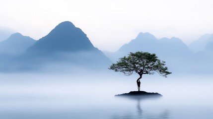 Canvas Print - A lone tree on a small island in the middle of a body of water