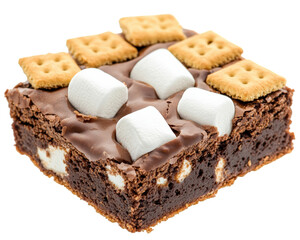 Delicious brownie topped with melted marshmallows and graham crackers, perfect for dessert lovers. sweet treat that combines rich chocolate and crunchy textures