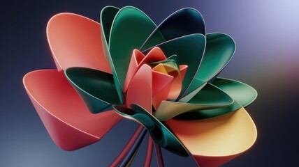 Aufkleber - Abstract 3D rendering of a flower with colorful, overlapping petals.