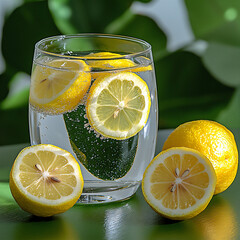 Poster -  a glass of water with lemon slices