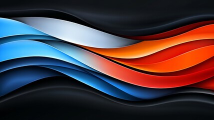 Aufkleber - Dynamic Flowing Waves of Blue, Cyan, Red, and Orange on a Dark Background, Abstract Art