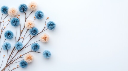 Poster - A bunch of blue and pink flowers on a white background