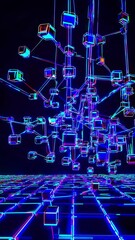 Fototapete - interconnected glowing cubes shifting within a futuristic digital network, creating a high-tech and abstract visualization