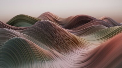 Poster - Abstract 3D rendering of flowing, layered waves in muted earth tones.