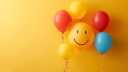 Wall Mural - this is a cheerful image of a group of balloons in the shape of a smiley face.