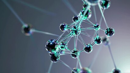Poster - glowing molecular structures merging and shifting, with soft energy pulses and misty trails creating a futuristic