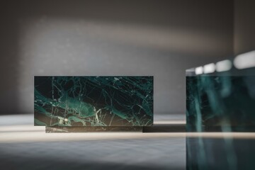 Aufkleber - Elegant dark green marble block, modern minimalist design, clean lines, luxurious feel.