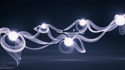Poster - glowing molecular structures merging and shifting, with soft energy pulses and misty trails creating a futuristic