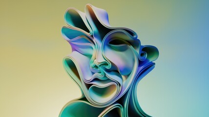 Aufkleber - Abstract 3D sculpture resembling a face, formed by layered, swirling, pastel-colored shapes.