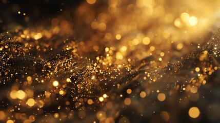 Wall Mural - golden particles flowing in a dark background.