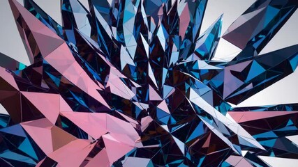 Poster - vibrant, abstract geometric mountain landscape, with soft lighting shifts enhancing the surreal