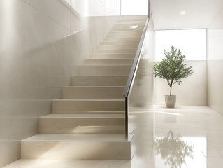 Poster - A contemporary staircase with sleek, non-slip tiles, perfectly designed for both safety and modern aesthetics in a high-end home