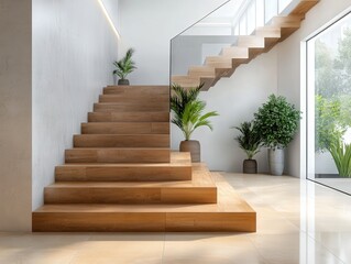 Poster - A contemporary staircase with sleek, non-slip tiles, perfectly designed for both safety and modern aesthetics in a high-end home