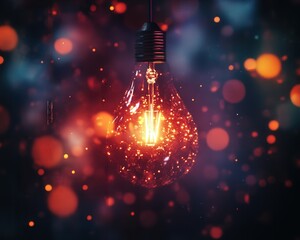 Poster - focusing on a glowing bulb surrounded by a soft bokeh effect, emphasizing the interplay of light and