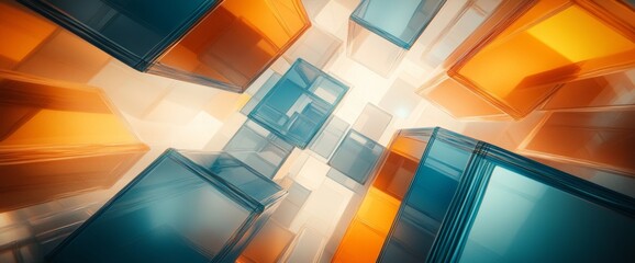 Wall Mural - A digital artwork featuring a random pattern grid of colorful 3D cubes with glowing segments on a tech-inspired background, complete with detailed visuals