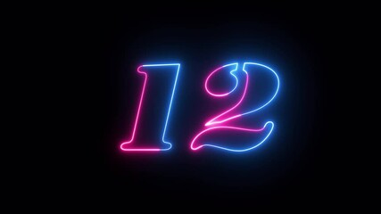 Fototapete - Neon countdown number background illustration 4k. Glowing neon number neon light colorful number illustration. Neon digital number 12.