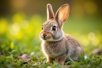 young rabbit in natural outdoor setting brown gray fur