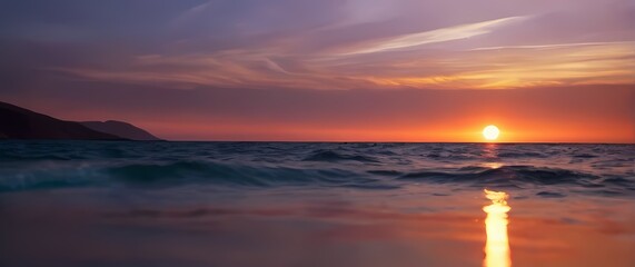 Wall Mural - Exquisite closeup of a calm sea reflecting colorful sunsets inviting blissful moments spent lounging under the fading light