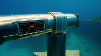 Poster - complex machinery with digital display monitors underwater pipeline infrastructure, ensuring efficie