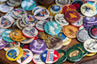 © ELEFTHERIOS - A  a collection of pin-back buttons, also known as pin buttons, button badges, or simply pins or badges