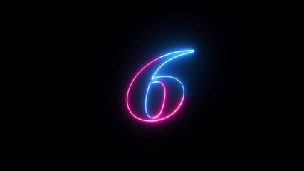 Fototapete - Neon digital number. Educational mathematics concept with neon letter. Abstract neon countdown “6” number text background illustration.