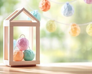 Aufkleber - Decorative Lantern with Colorful Paper Balls on a Bright Sunny Day