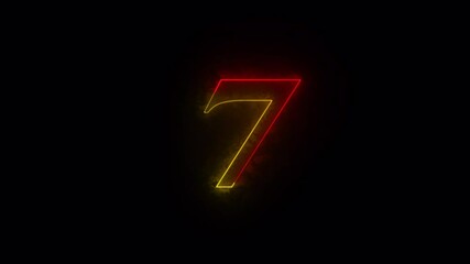 Fototapete - Educational mathematics concept with neon letter. Abstract neon countdown “7” number text background illustration. Neon digital number.