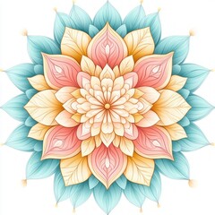 Aufkleber - Colorful Floral Mandala Design with Petals and Leaves in Soft Pastel Shades