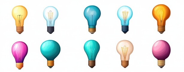 Aufkleber - Colorful Light Bulbs in Various Styles and Designs for Creative Projects