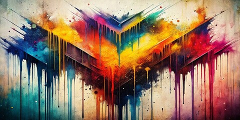 Wall Mural - Abstract Spray Paint Drips Double Exposure Worn Canvas Texture Background