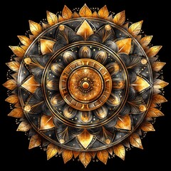 Aufkleber - Detailed Mandala Art with Intricate Floral Patterns and Golden Accents on Black