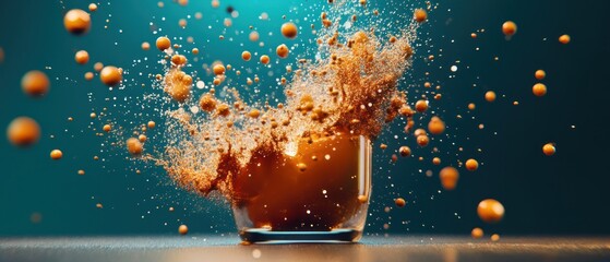 Poster - Dynamic Splash of Liquid with Colorful Particles in a Glass Container