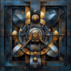 Aufkleber - Abstract geometric design with circular shapes and golden accents in blue tones