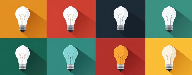 Aufkleber - Colorful Light Bulb Patterns with Long Shadows in Modern Flat Design Style